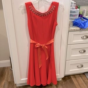 🌹Coral dress with embellished neckline